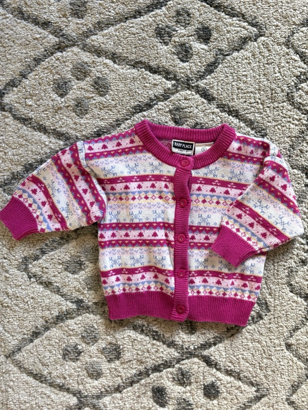 Vintage Baby Place pink cardigan sweater